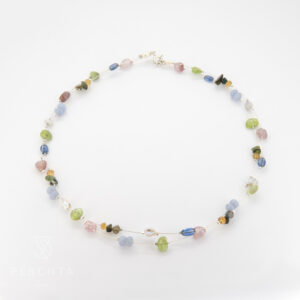 Spinell, Peridot, Turmalin, Chalcedon, Kyanit, Perle Halskette