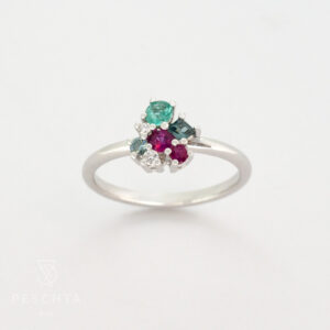 Saphir, Rubin, Turmalin, Brillanten Ring
